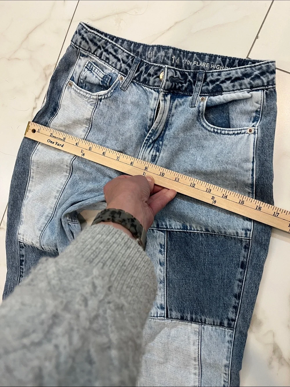 Gap Two-Tone Patchwork Flared Jeans - Blue